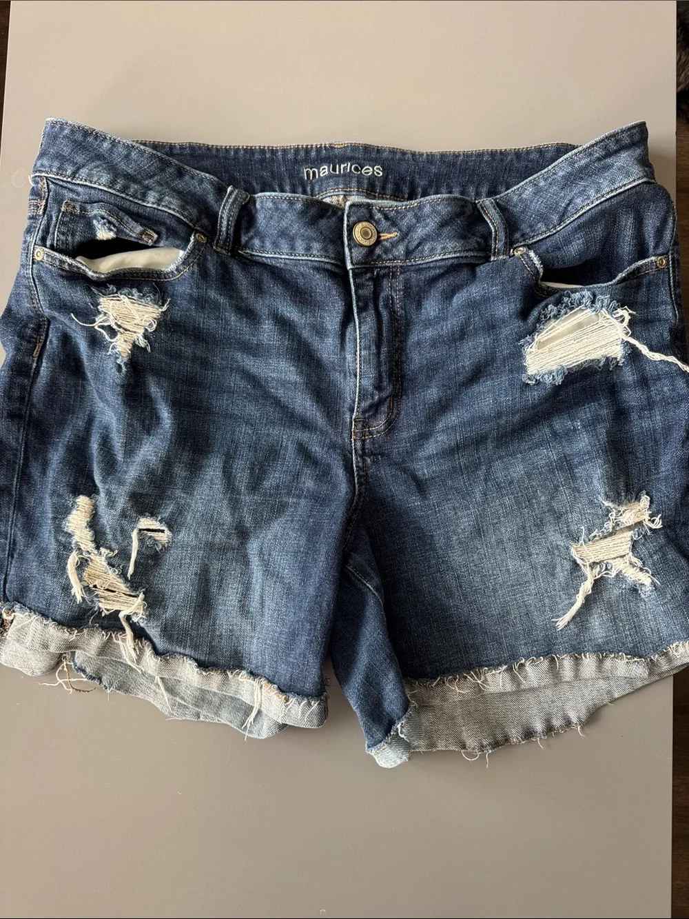 Maurices Distressed Denim Shorts in Dark Blue